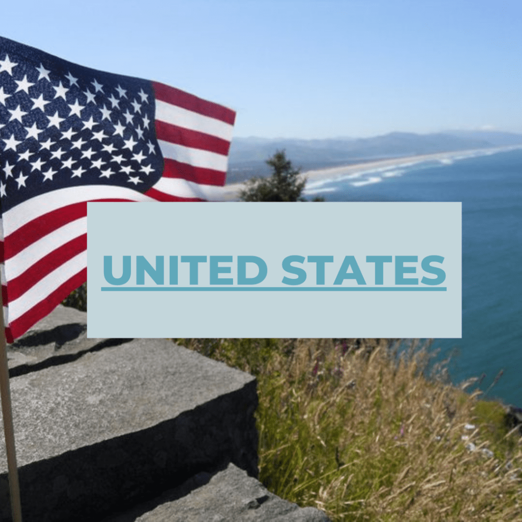 Image of American flag overlooking the Pacific Ocean in the East coast, North America.